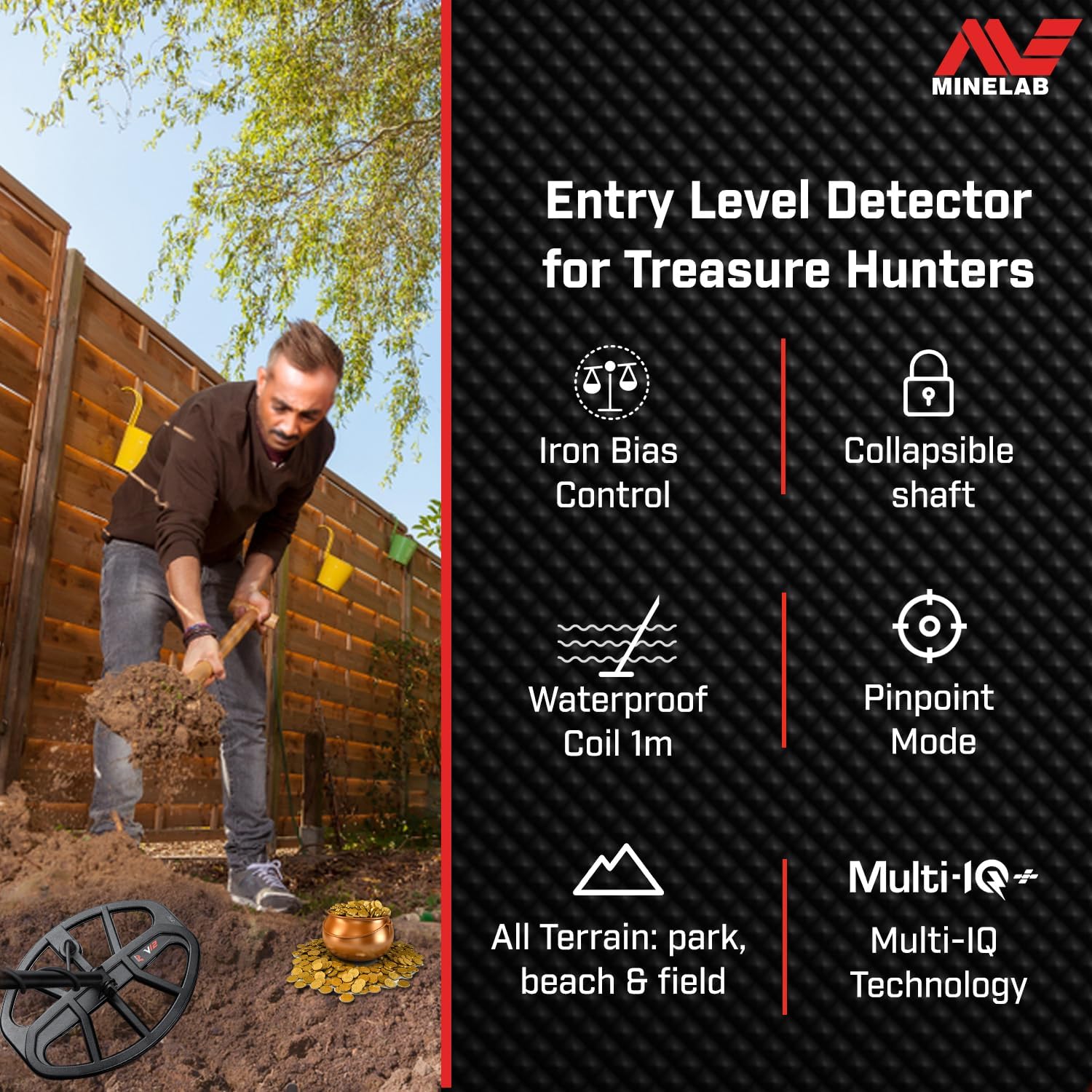 Minelab Vanquish 440 Multi-Frequency Pinpointing Metal Detector for Adults  with V10 10