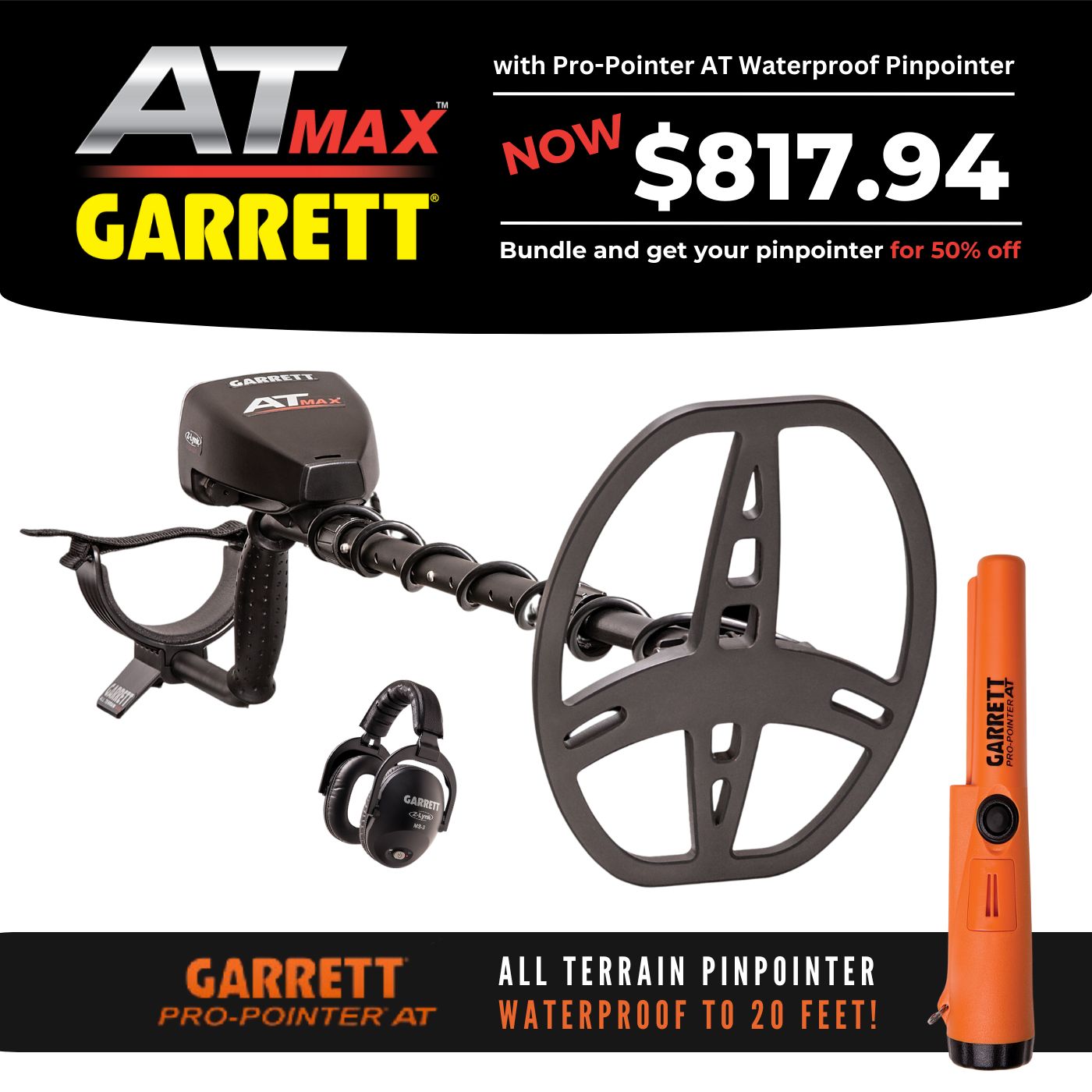 Garrett AT Max Bonus Pack Metal Detectors for Use on Land, Under Water  –