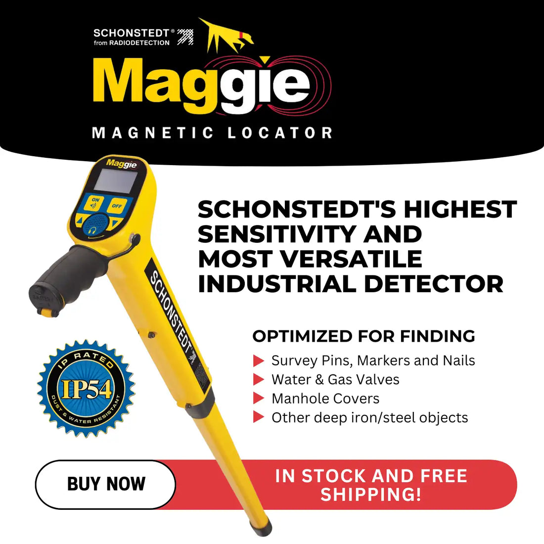 Best Metal Detector Locator - Maggie Versatile Industrial Detector: Pins, Markers, Nails, Water, Gas Valves, Manhole covers, deep iron/steel